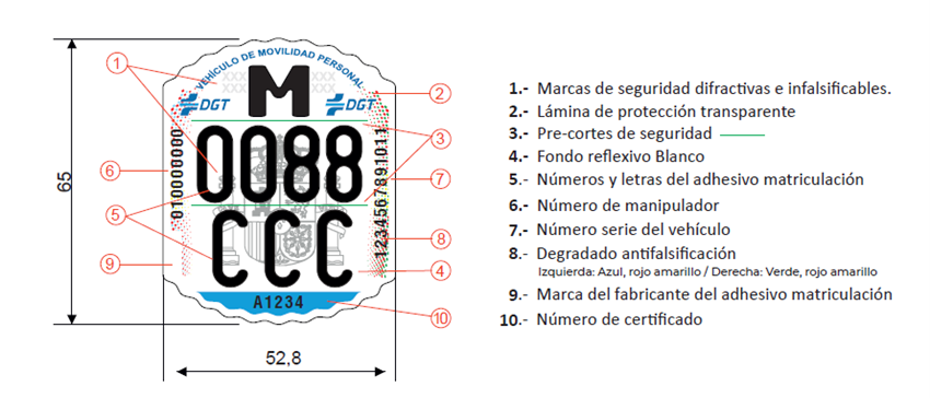 Muestra original de etiqueta identificativa VMP publicada por la DGT